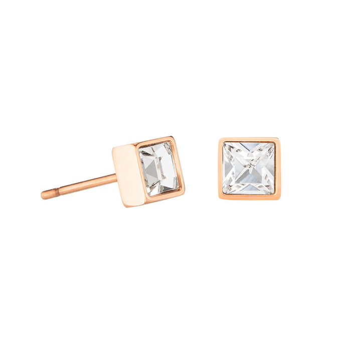 Coeur de Lion Brilliant Small Stud Earrings Rose Gold Crystal - Michael Jones Jeweller