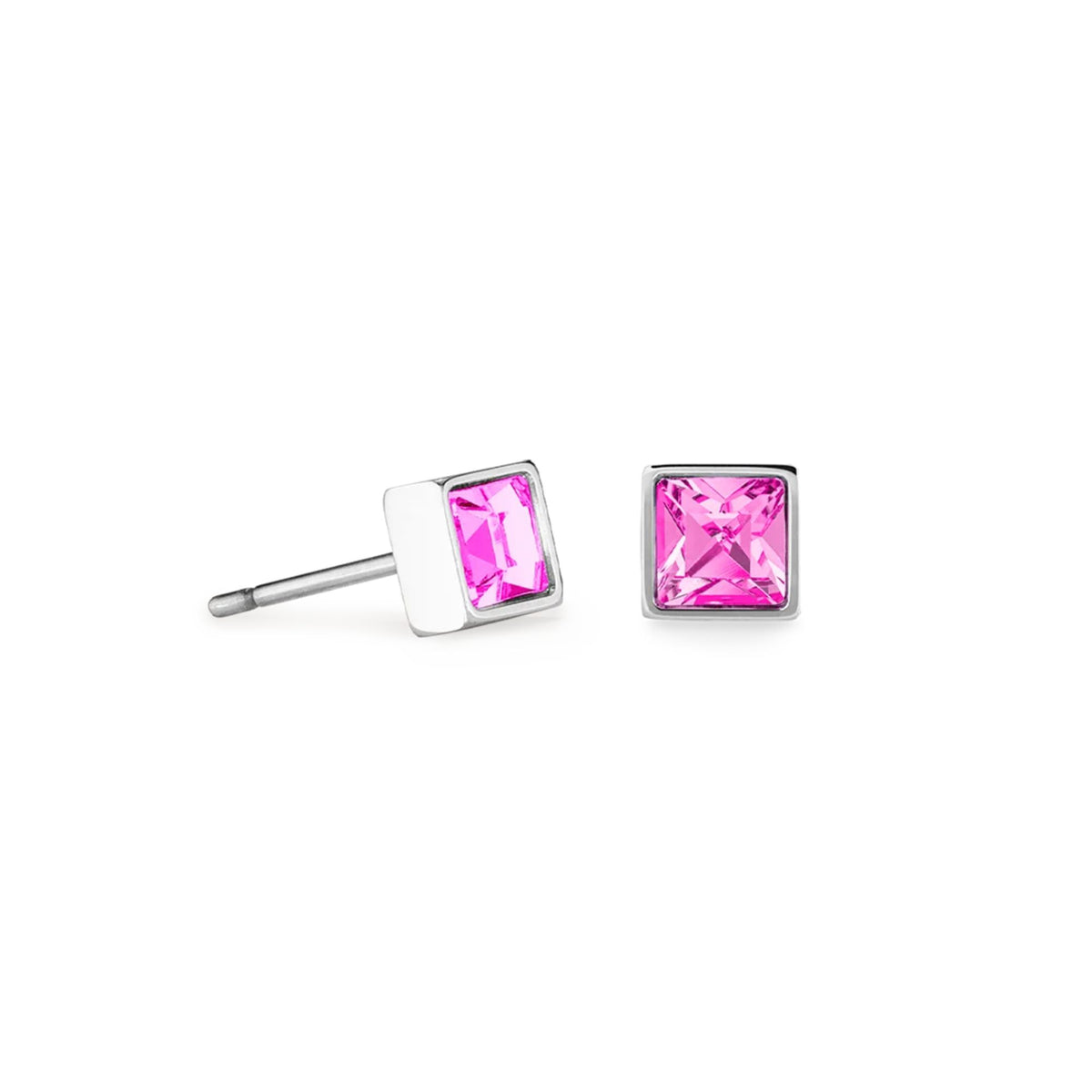 Coeur de Lion Brilliant Square Small Stud Earrings Silver-Pink - Michael Jones Jeweller