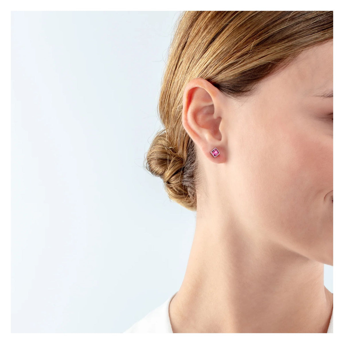 Coeur de Lion Brilliant Square Small Stud Earrings Silver-Pink - Michael Jones Jeweller