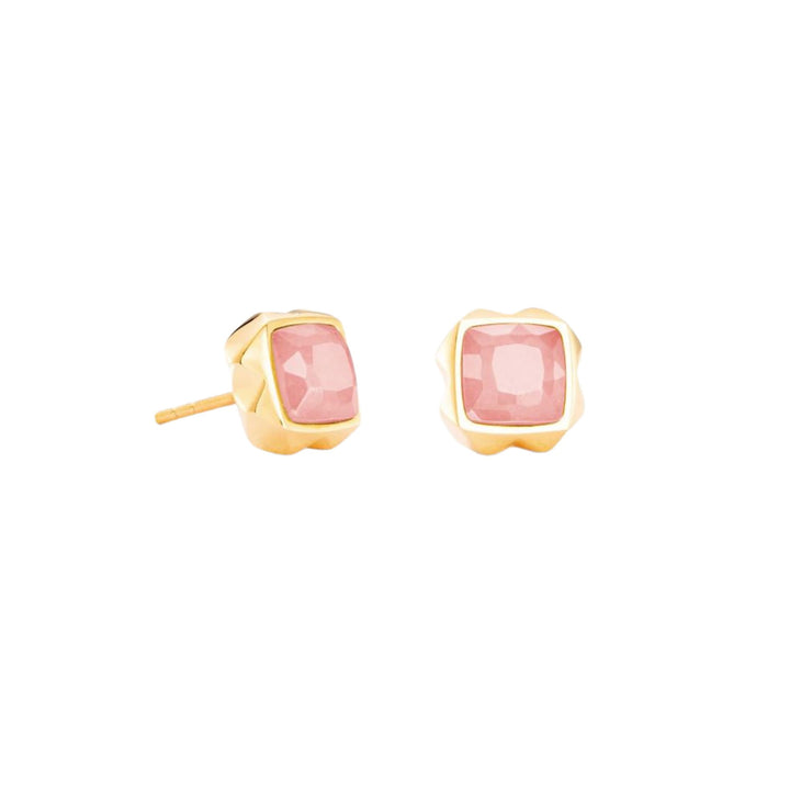 Coeur de Lion Spikes Square Stud Earrings Rose Quartz