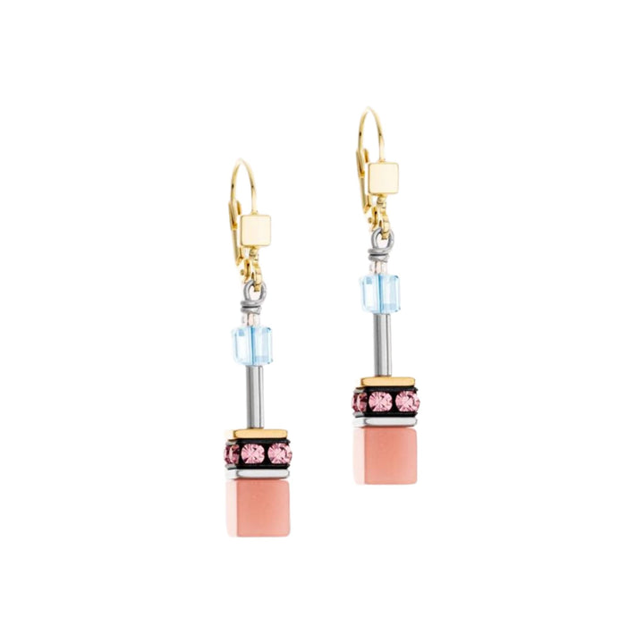 Coeur de Lion GeoCUBE® Iconic earrings Aqua-Apricot