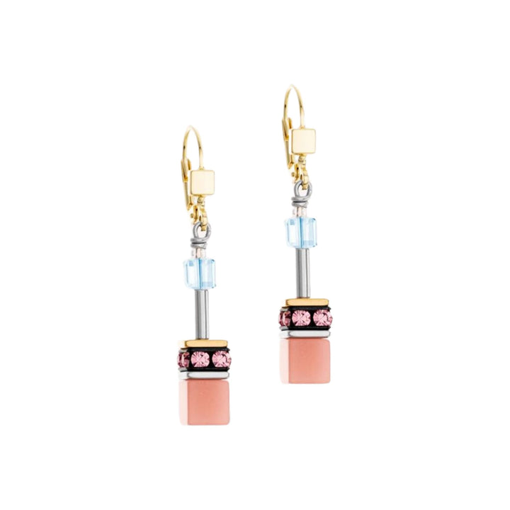 Coeur de Lion GeoCUBE® Iconic earrings Aqua-Apricot - Michael Jones Jeweller