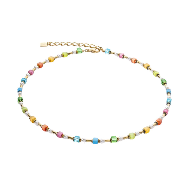 Coeur de Lion Mini Cubes & Pearls Necklace Gold-Rainbow