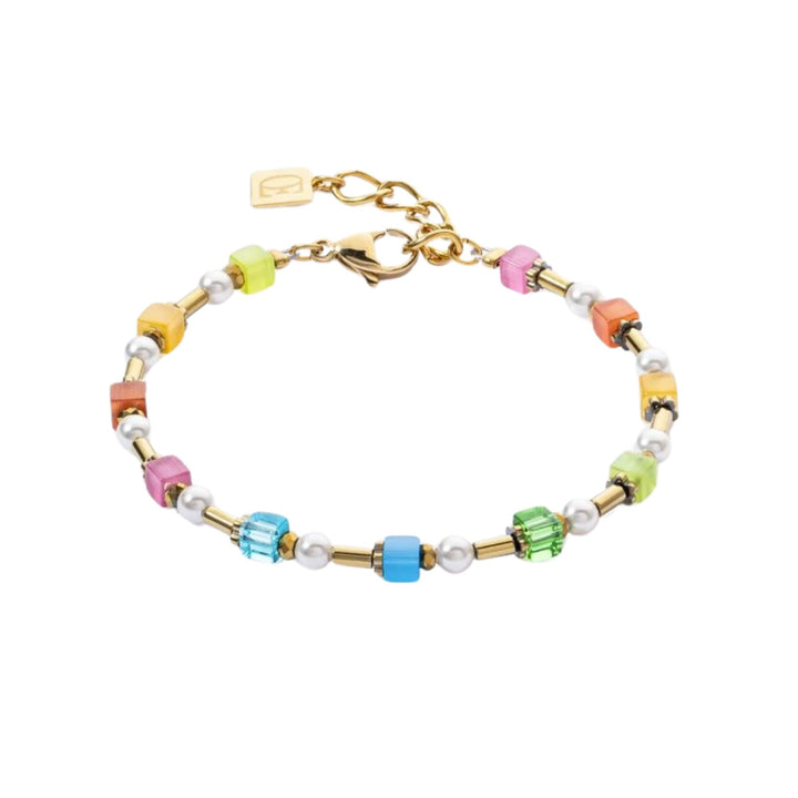 Coeur de Lion Mini Cubes & Crystal Pearls Bracelet Gold-Rainbow