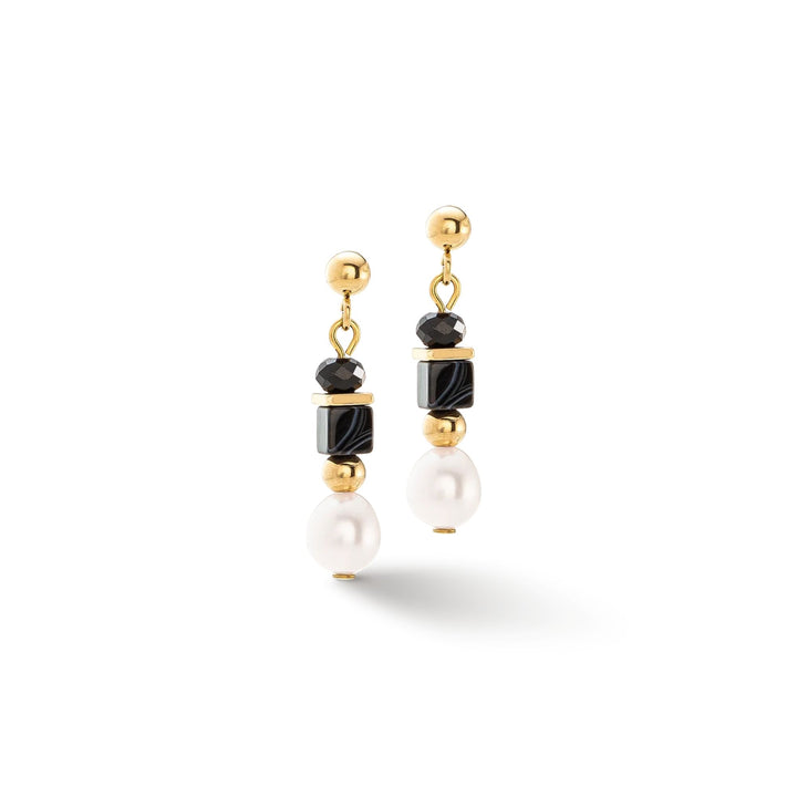 Coeur de Lion Pearls & Onyx Drop Earrings Gold - Michael Jones Jeweller