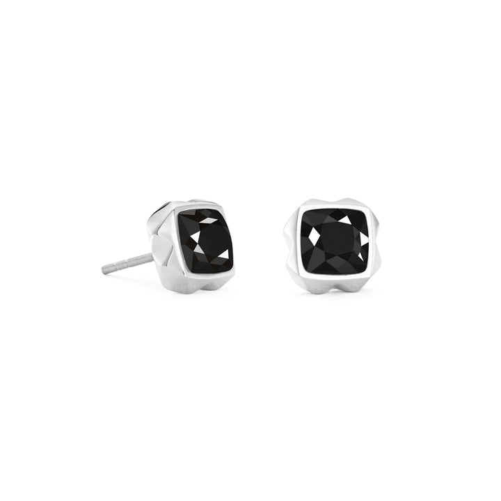 Coeur de Lion Spikes Square Onyx Stud Earrings Silver-Black