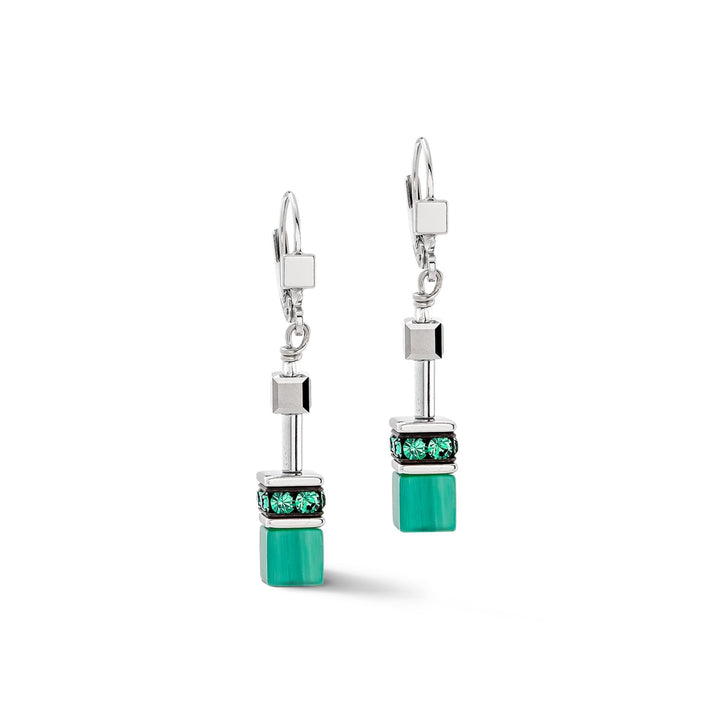 Coeur de Lion GeoCUBE® Iconic Drop Earrings Silver-Green - Michael Jones Jeweller