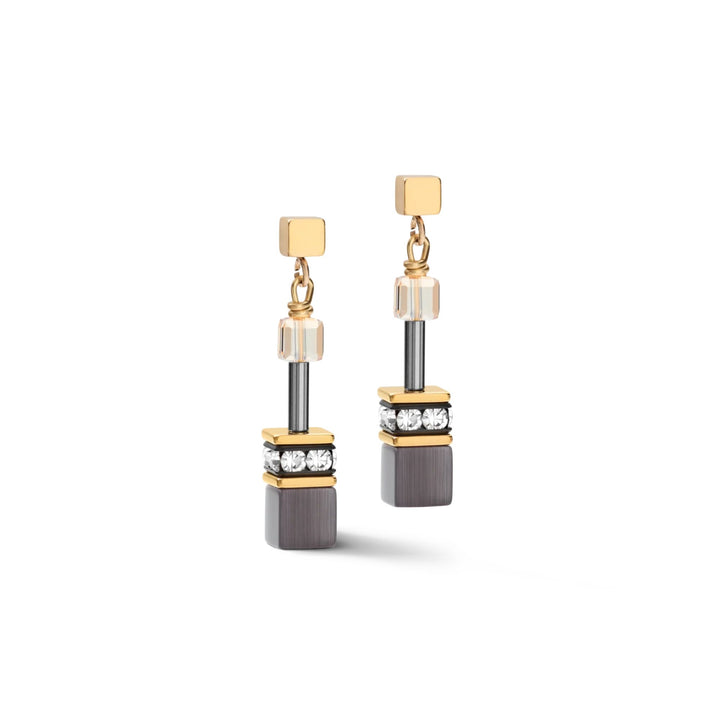 Coeur de Lion GEOCUBE® Drop Earrings Grey-Gold - Michael Jones Jeweller