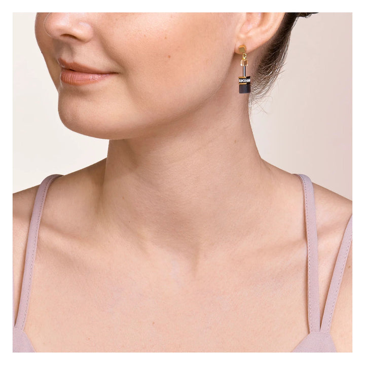 Coeur de Lion GEOCUBE® Drop Earrings Grey-Gold