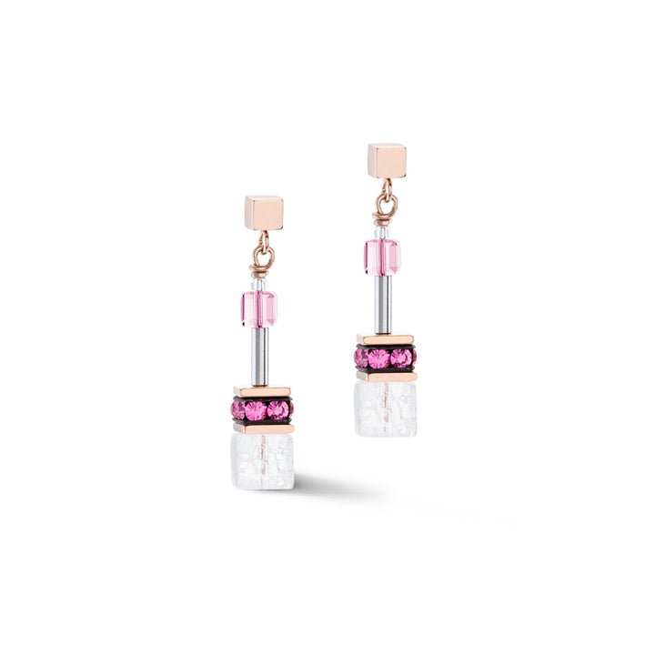 Coeur de Lion GeoCUBE® Iconic Nature Earrings Pink-White - Michael Jones Jeweller