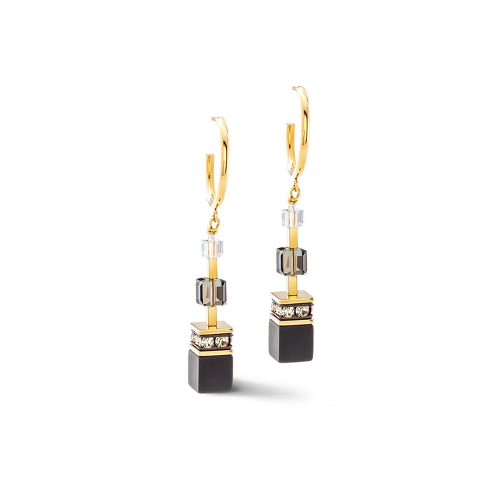 Coeur de Lion GeoCUBE® Precious Statement Earrings Gold-Black - Michael Jones Jeweller
