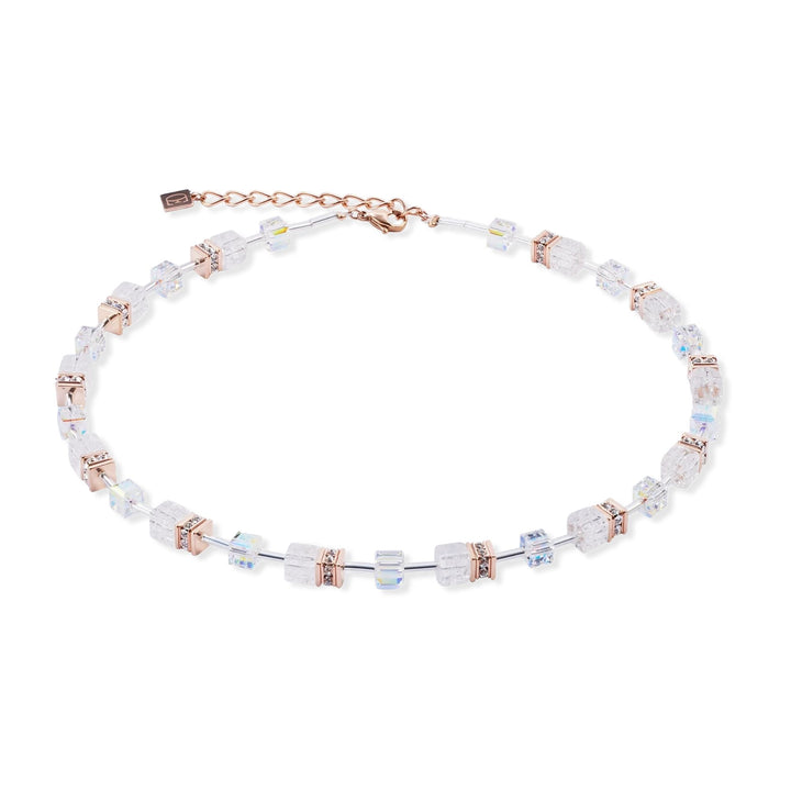 Coeur de Lion GeoCUBE®  Iconic Nature Necklace Rose Gold-White