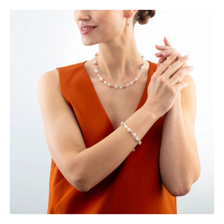 Coeur de Lion GeoCUBE®  Iconic Nature Necklace Rose Gold-White