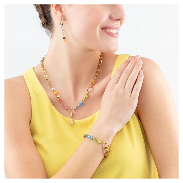 Coeur de Lion Cube Fusion Charm Bracelet Gold-Rainbow