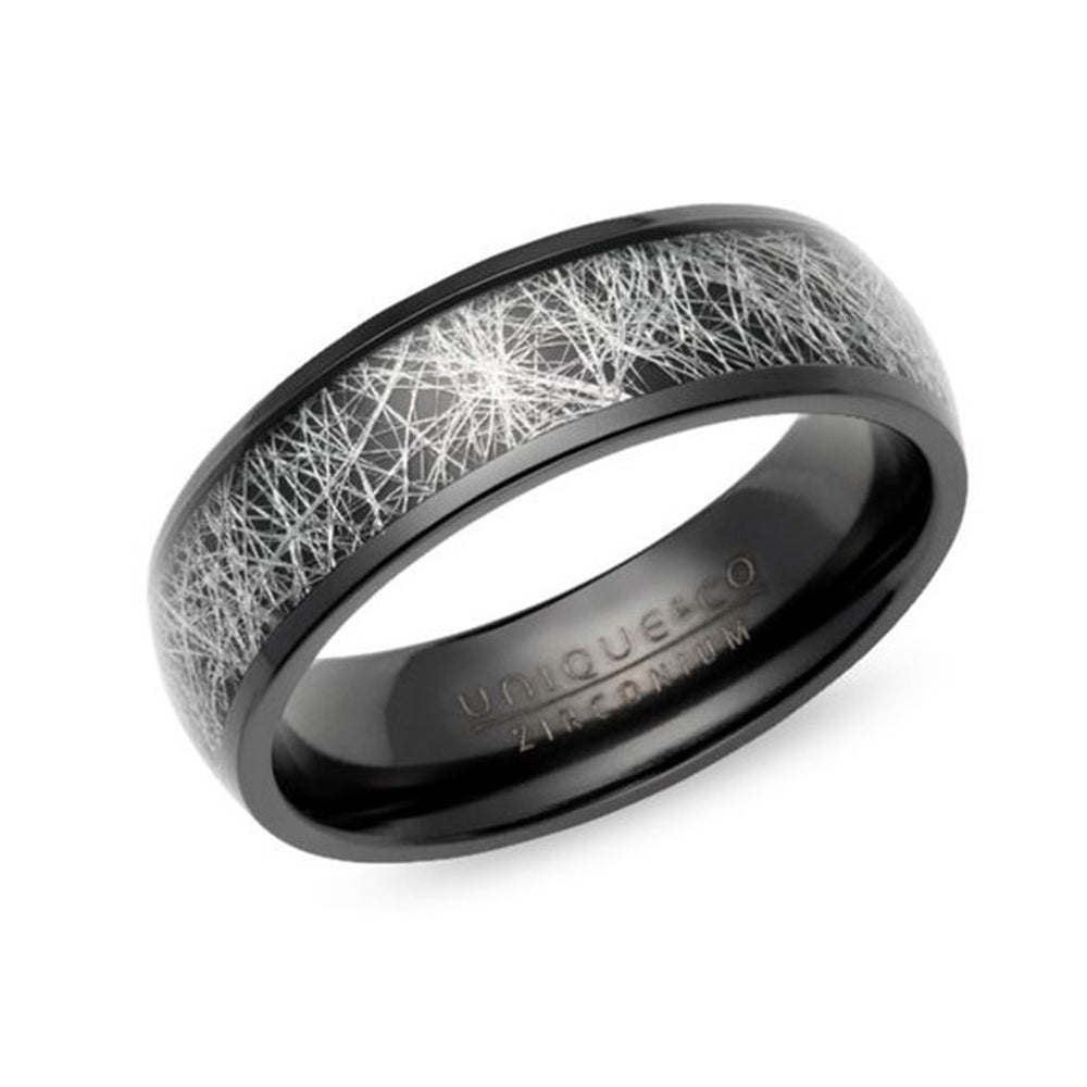 Unique Black Zirconium Meteorite Paper Inlay 7mm Ring - Michael Jones Jeweller