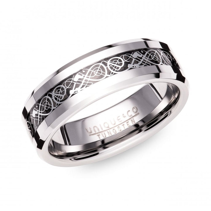 Unique Tungsten 7mm Ring Celtic Design & Carbon Fibre Centre