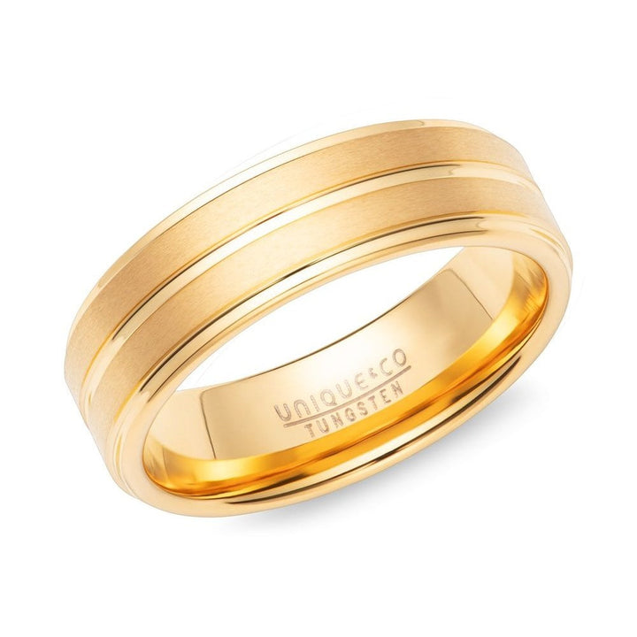 Unique Yellow IP 7mm Tungsten Ring (64)