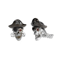 Pre-Owned Deakin & Francis Sterling Silver Pirate Skull Cufflinks with Hat and Ruby Eyes