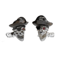 Pre-Owned Deakin & Francis Sterling Silver Pirate Skull Cufflinks with Hat and Ruby Eyes