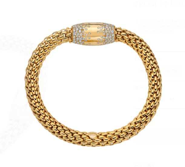 FOPE Flex'it Love Nest 18ct Yellow Gold Pave Diamond Set Bracelet