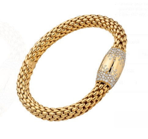 FOPE Flex'it Love Nest 18ct Yellow Gold Pave Diamond Set Bracelet