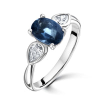 Teal Tourmaline and Diamond Platinum Trilogy Ring