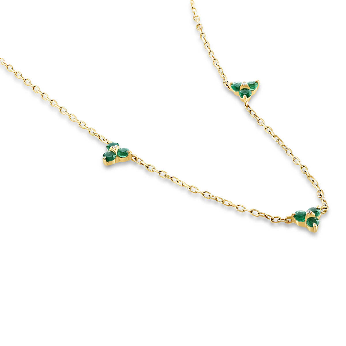 Emerald and Diamond 9ct Yellow Gold Trefoil Necklace - Michael Jones Jeweller