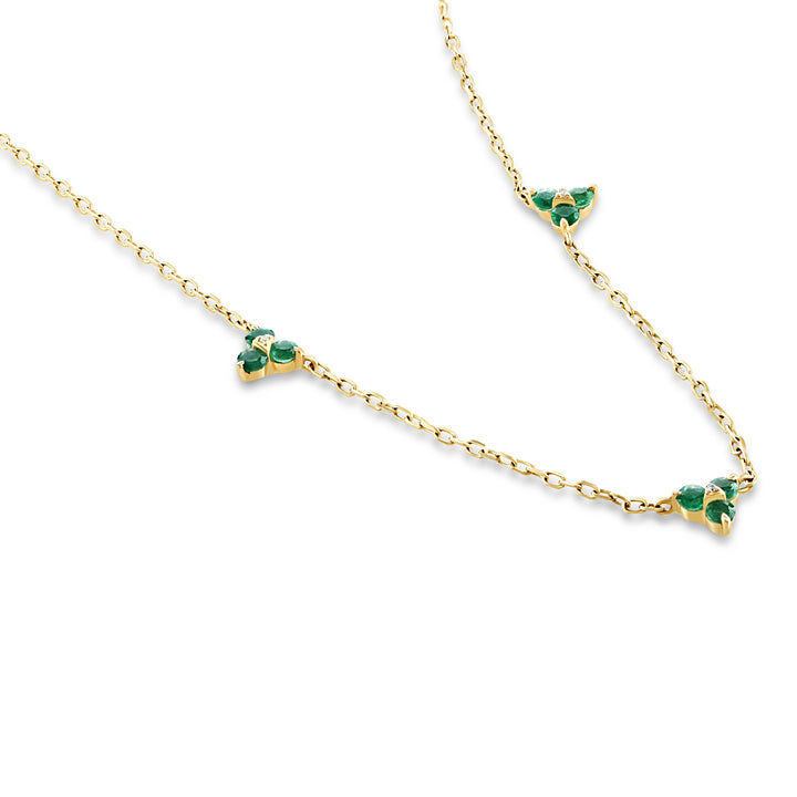 Emerald and Diamond 9ct Yellow Gold Trefoil Necklace