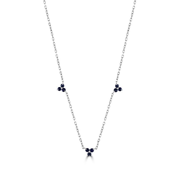 Sapphire and Diamond 9ct Yellow Gold Trefoil Necklace