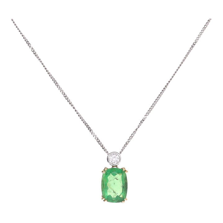 Green Fluorite and Diamond 18ct Yellow and White Gold Necklace