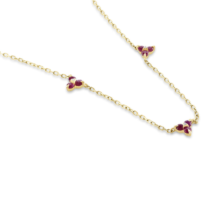 Ruby and Diamond 9ct Yellow Gold Trefoil Necklace