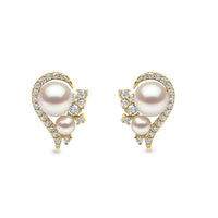 Yoko Trend Half Heart Freshwater Pearl and Diamond 18ct Yellow Gold Stud Earrings