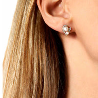 Yoko Trend Half Heart Freshwater Pearl and Diamond 18ct Yellow Gold Stud Earrings
