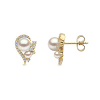 Yoko Trend Half Heart Freshwater Pearl and Diamond 18ct Yellow Gold Stud Earrings