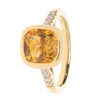 Citrine and Diamond 18ct Yellow Gold Collar Set Ring - Michael Jones Jeweller