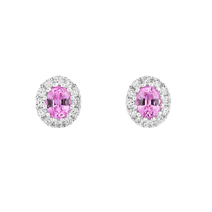Pink Sapphire and Diamond 18ct White Gold Oval Cluster Earrings