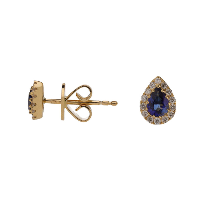Sapphire and Diamond 18ct Yellow Gold Pear Cluster Stud Earrings