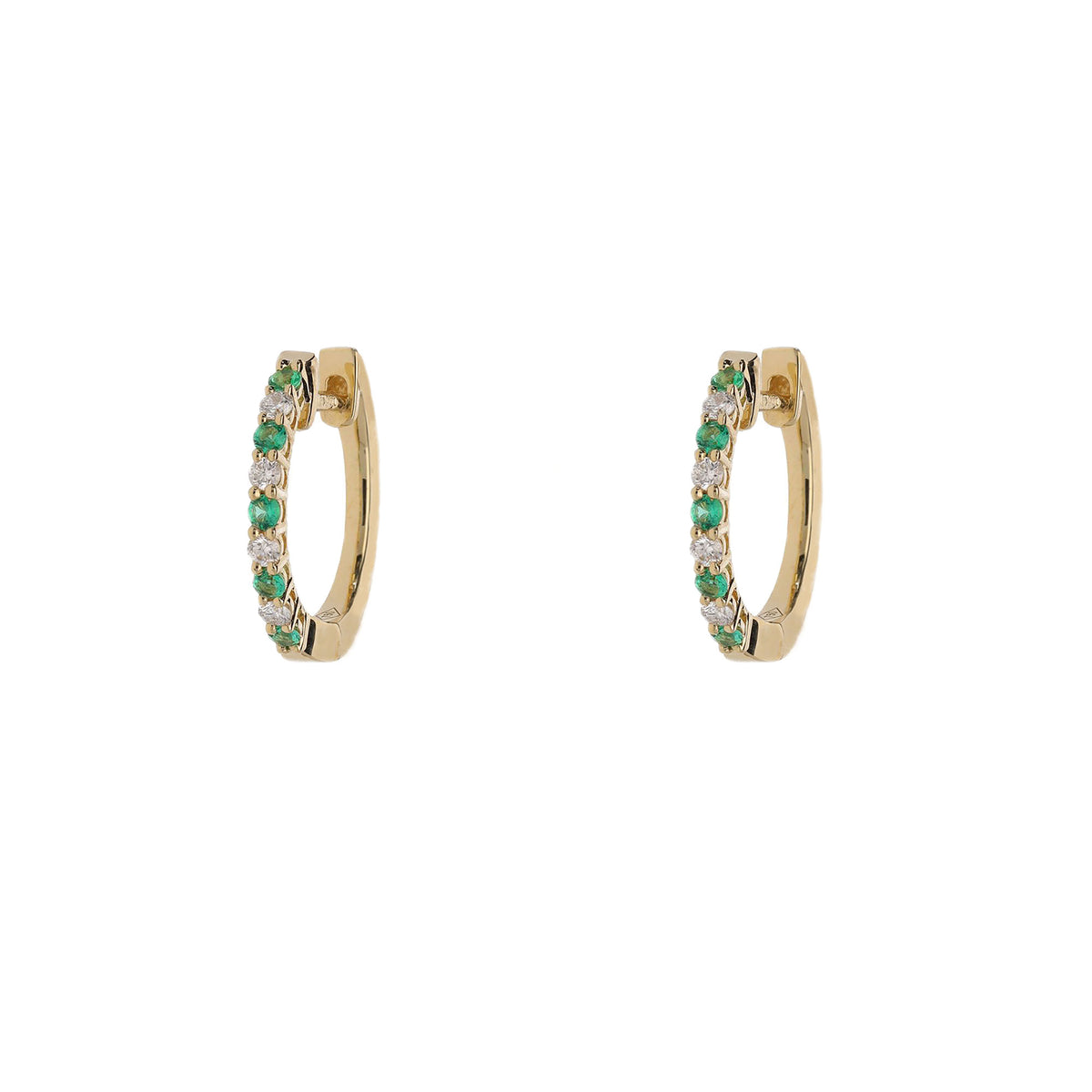 Emerald and Diamond 18ct Yellow Gold Hoop Earrings - Michael Jones Jeweller