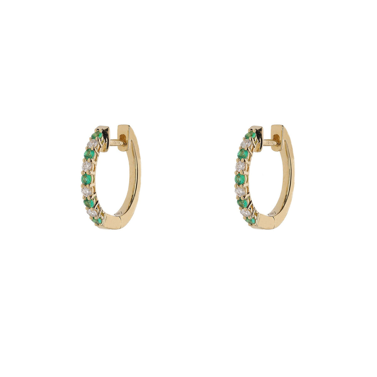 Emerald and Diamond 18ct Yellow Gold Hoop Earrings - Michael Jones Jeweller