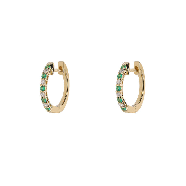Emerald and Diamond 18ct Yellow Gold Hoop Earrings