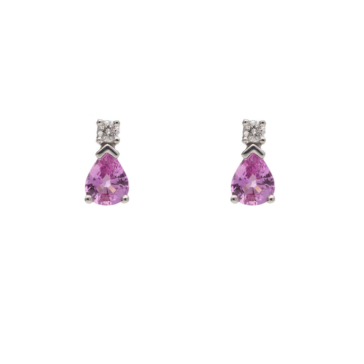 Pink Sapphire and Diamond 18ct White Gold Pear Stud Earrings