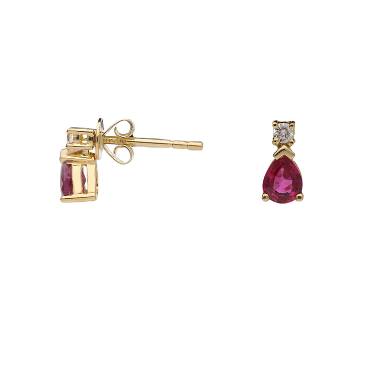 Ruby and Diamond 18ct Yellow Gold Pear Stud Earrings - Michael Jones Jeweller