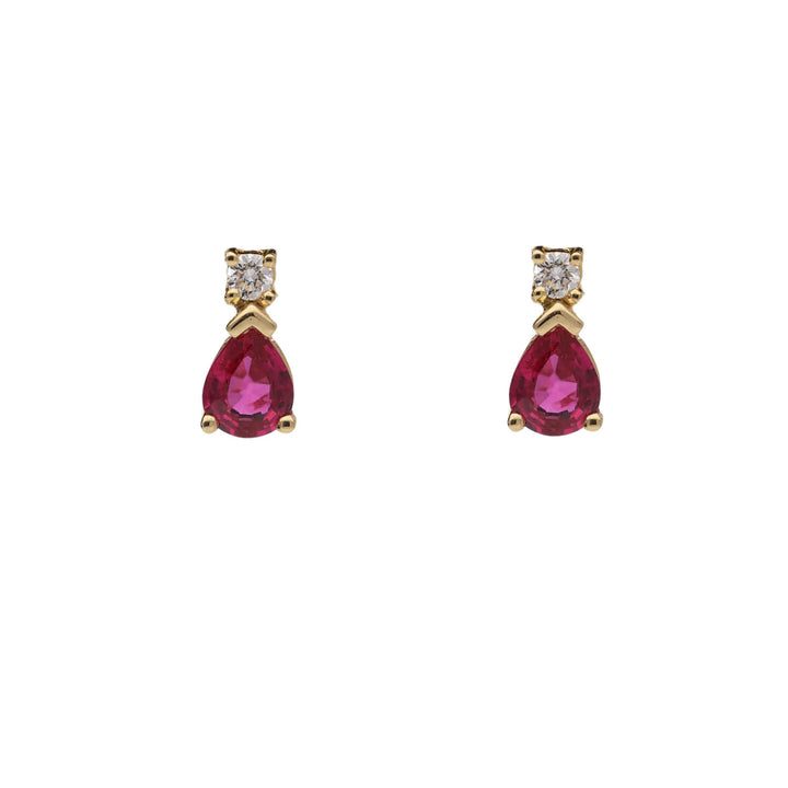 Ruby and Diamond 18ct Yellow Gold Pear Stud Earrings - Michael Jones Jeweller