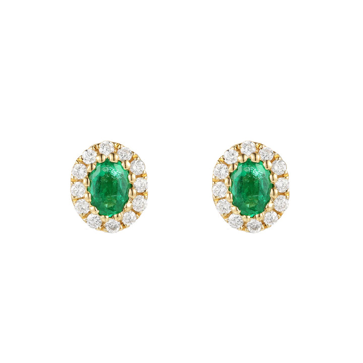 Emerald and Diamond 18ct Yellow Gold Oval Cluster Stud Earrings