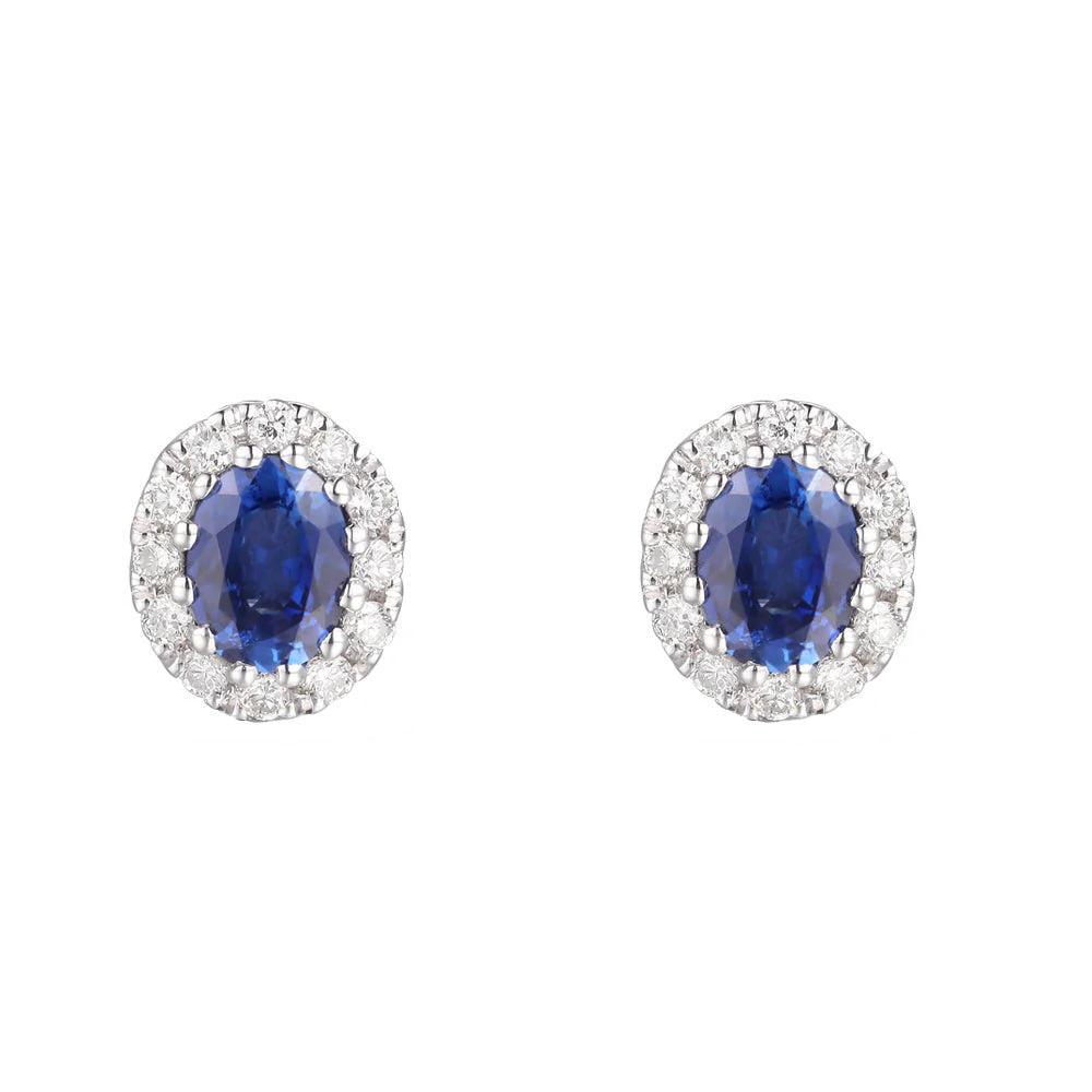 Blue Sapphire and Diamond 18ct White Gold Cluster Stud Earrings - Michael Jones Jeweller