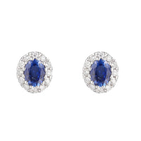 Blue Sapphire and Diamond 18ct White Gold Cluster Stud Earrings