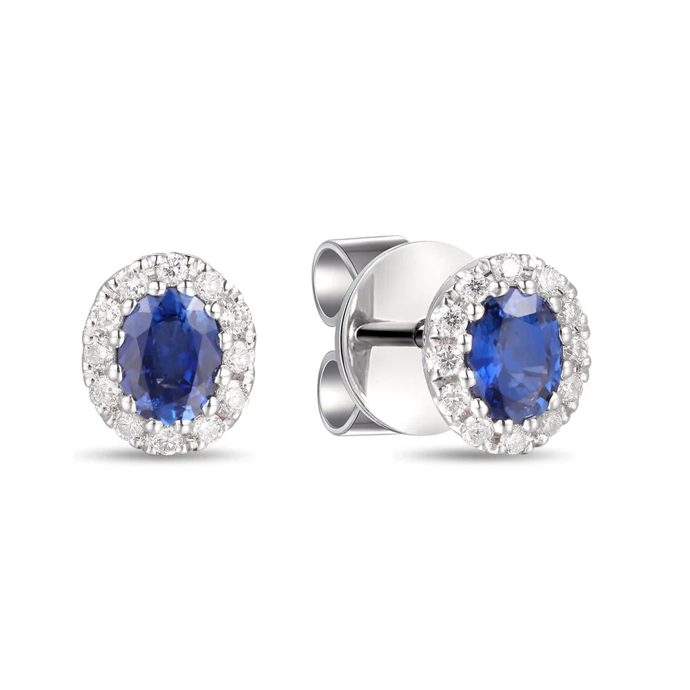 Blue Sapphire and Diamond 18ct White Gold Cluster Stud Earrings - Michael Jones Jeweller