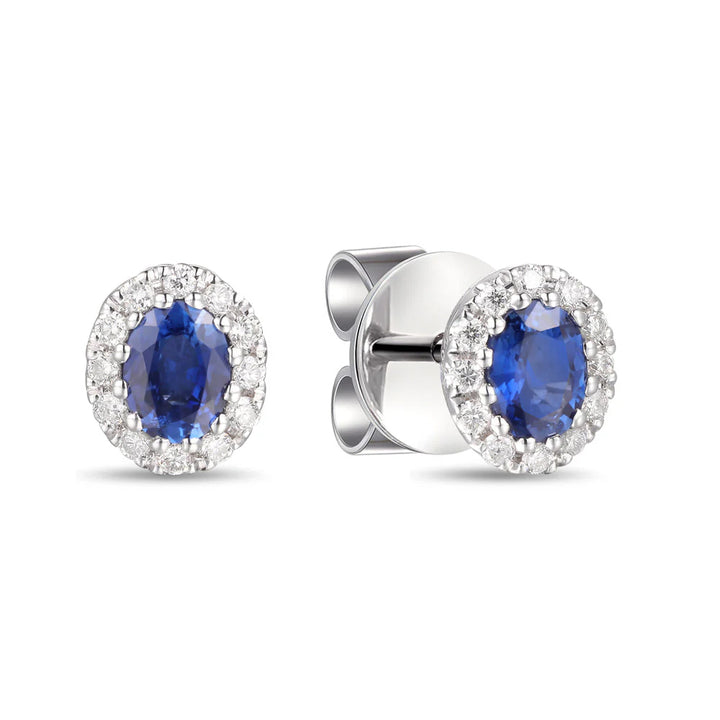 Blue Sapphire and Diamond 18ct White Gold Cluster Stud Earrings