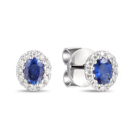 Blue Sapphire and Diamond 18ct White Gold Cluster Stud Earrings