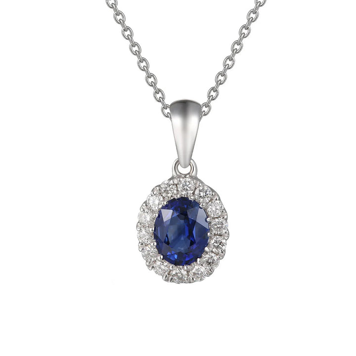 Sapphire and Diamond 18ct White Gold Oval Cluster Necklace